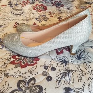 Bonnibel Glitter Round Toe Low Heel Pumps Silver